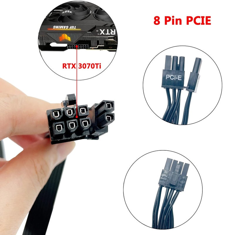 Certusfun PCIE Cable for Corsair, 65CM Male to Male 8 Pin to 6+2 Pin GPU Power Cable for Thermaltake, ARESGAME Modular Power Supply (25'') (Black 18AWG) - Image 3
